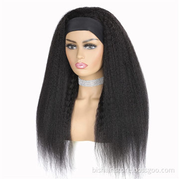 Headband Wig Long Yaki Straight Hair 180% Density Wave Wig No Glue Heat Resistant 100% Human Hair Suitable for Ladies Wholesaler